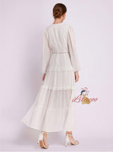 Deep V-neck Lace Long Sleeve Split Dress