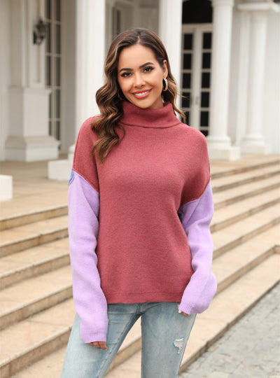 Stitching Fashion Turtleneck Pullover Sweater