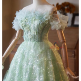 Green Sequins Flower Homecoming Dress
