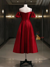 Burgundy Spaghetti Straps Prom Dress