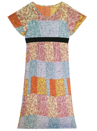 V-neck Mosaic Floral Short-sleeved Dress