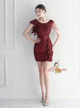 Scoop Neck Sequins Mini Prom Dress