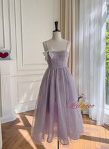 Purple Tulle Wave Point Straps Prom Dress
