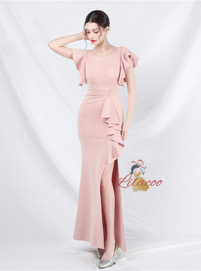 Mermaid Scoop Neck Split Prom Dress