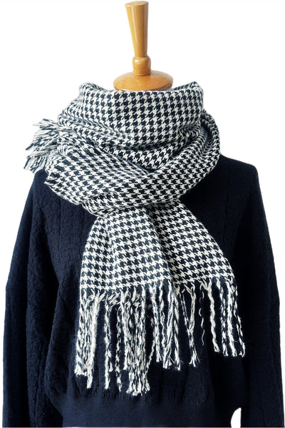 Houndstooth Fringed Scarf Shawl