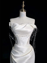 White Mermaid Satin Pleats Wedding Dress