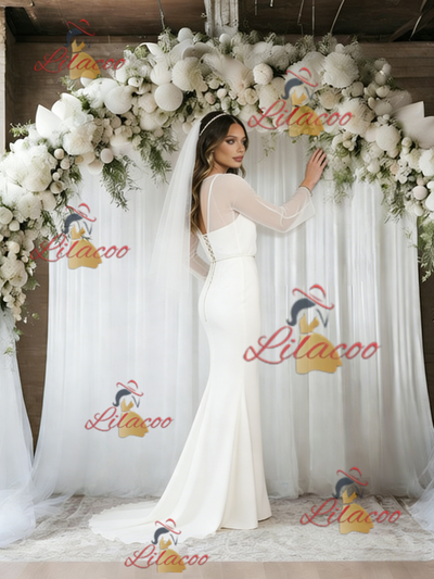 White Mermaid Long Sleeve Wedding Dress
