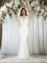 White Mermaid Long Sleeve Wedding Dress