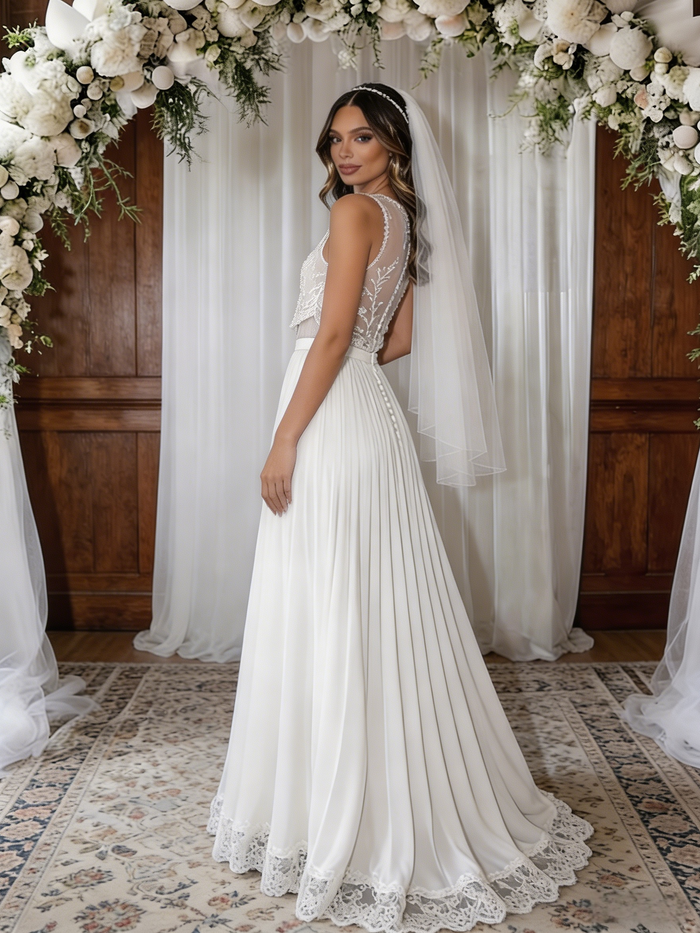 White Chiffon Lace Wedding Dress