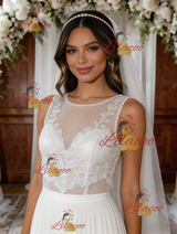 White Chiffon Lace Wedding Dress