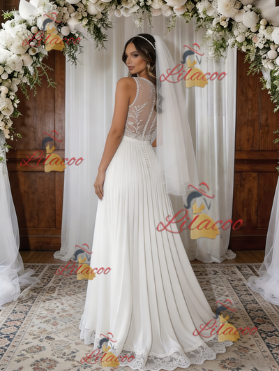 White Chiffon Lace Wedding Dress