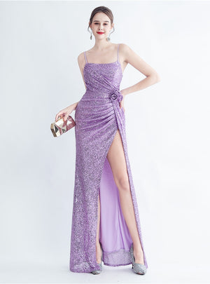 Mermaid Sequins Spaghetti Straps Split Prom Dress