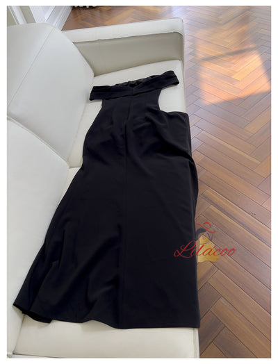 Black Off the Shoulder Pleats Prom Dress