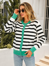 Striped Cardigan Color Matching Button Sweater Coat