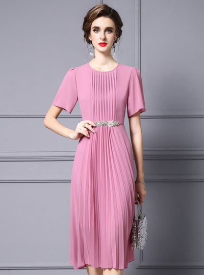 Apricot Short Sleeve Pleats Mother Of The Bride Dress