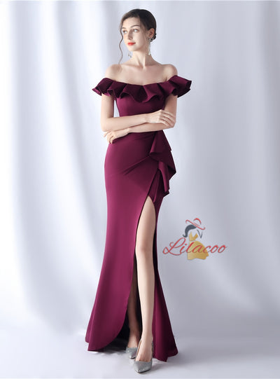 Off the Shoulder Split Prom Dress