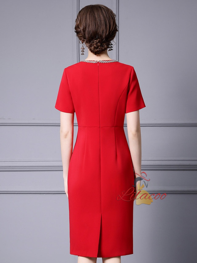 Red Short Sleeve Beading Mother Of The Bride Dress