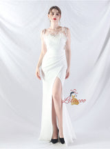 Mermaid Spaghetti Straps Pleats Split Prom Dress