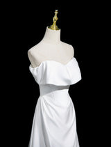 White Satin Off the Shoulder Wedding Dress