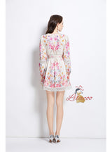 Retro Lace Stitching V-neck Dress