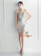Spaghetti Straps Sequins Mini Prom Dress