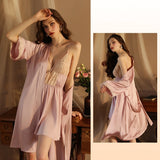 Satin Lace Suspender Nightgown Suit