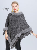 Knitted Fringed Pullover Cloak Shawl