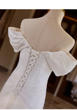 White Mermaid Split Pleats Prom Dress