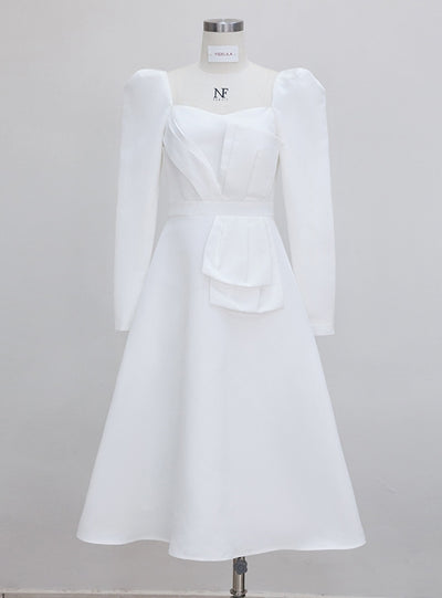 White Long Sleeve Square Neck Short Prom Dress