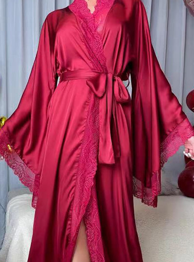 Satin Lace Long Sleeve Pajamas Bathrobe