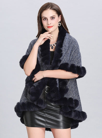 Wool Double Cardigan Knitted Shawl Cloak