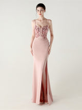 Mermaid Spaghetti Straps Sequins Beading Prom Dress