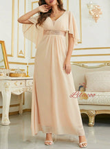 Navy Blue Chiffon V-neck Prom Dress