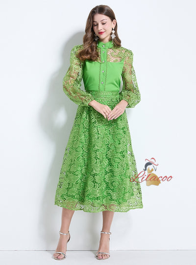 Palace Style Lace Embroidered Shirt Skirt