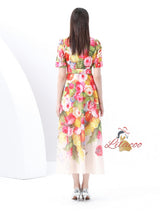 Suit Collar Short Sleeve Floral Print Dress
