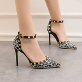Thin-heeled Pointed Hollow Rivet Sandals
