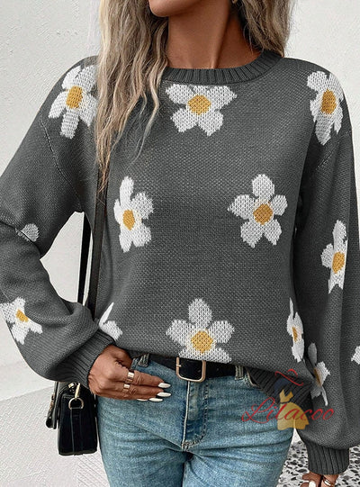 Women Long Sleeve Jacquard Sweater