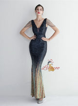 V-neck Sequins Beading Prom Dress