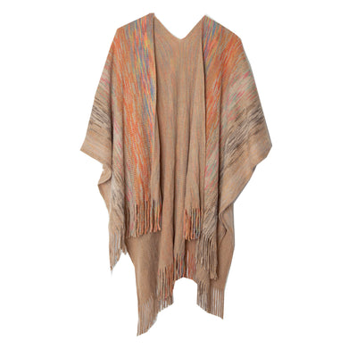 Gradient Knitted Fringed Split Shawl