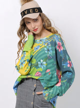 Flower Pullover Printed Round Neck Sweater