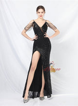 Spaghetti Straps Sequins Split Prom Dress