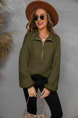 Pullover Zipper Lapel Solid Color Sweater