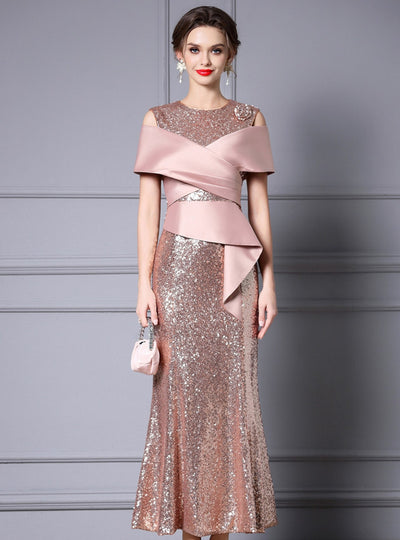 Pink Mermaid Sequins Mother Of The Bride Dress