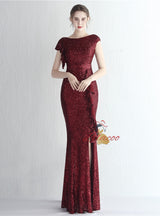 Mermaid Sequins Cap Sleeve Split Prom Dress