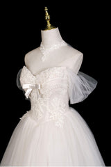 White Tulle Lace Off the Shoulder Wedding Dress