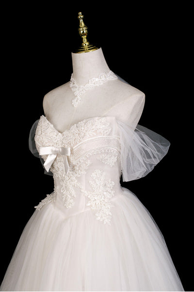 White Tulle Lace Off the Shoulder Wedding Dress