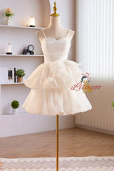 White Spaghetti Strap Tulle Pleats Homecoming Dress