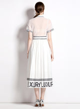 Printed Lapel Shirt+Pleated Skirt Two-Piece Suit