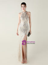 Mermaid Halter Sequins Halter Prom Dress