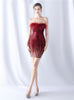 Burgundy Sheath Sequins Strapless Short Prom Dress